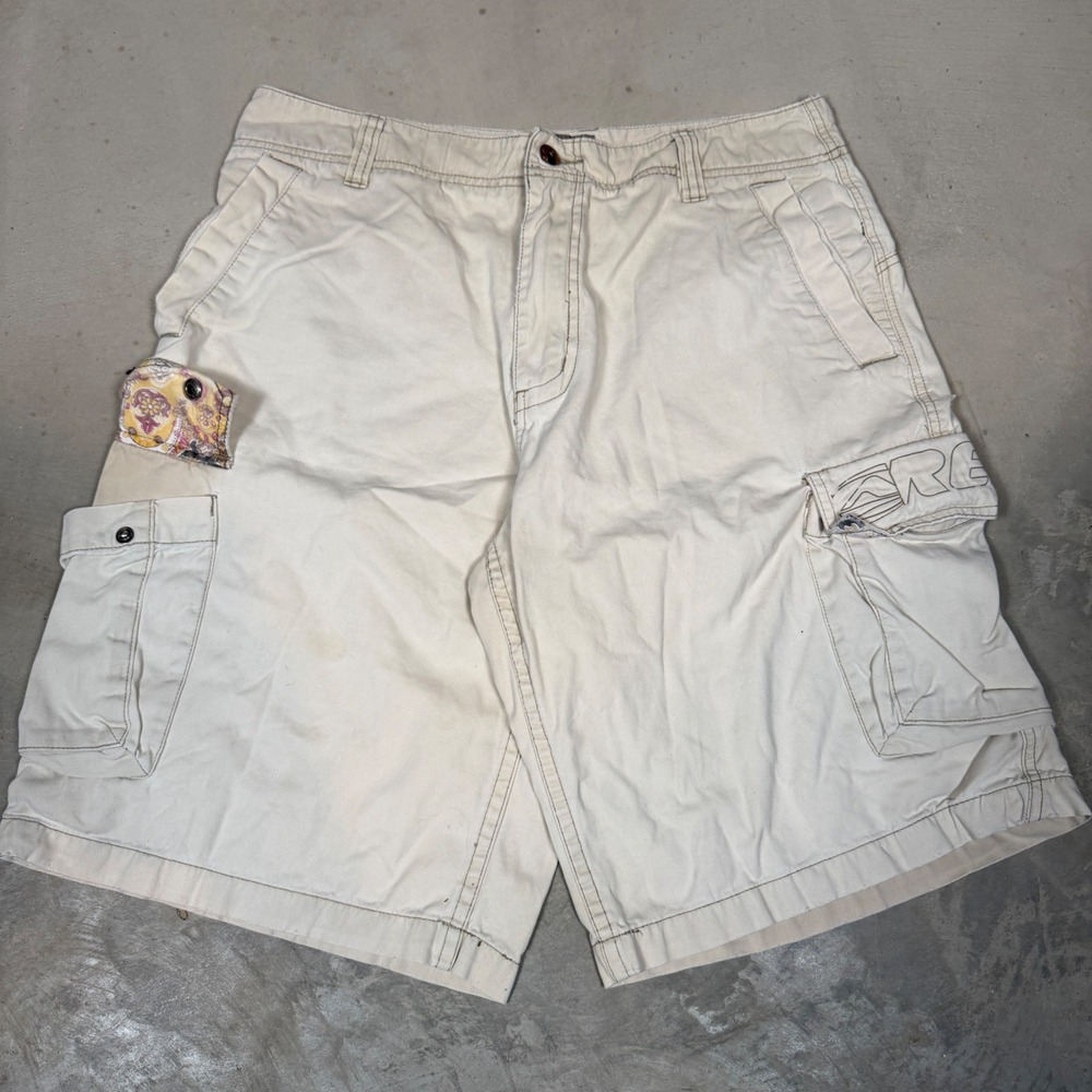 Reef Mens Vintage Cargo Shorts Size‎ 33 Beige Cotton Y2K Skater Surf Utility